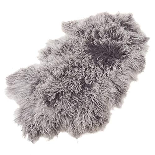 Fennco Styles Luxury Mongolian Lamb Fur Throw Rug, 20"x35"