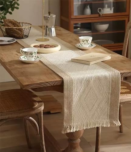 Fennco Styles Diamond Weave Fringe Cotton Blend Table Runner