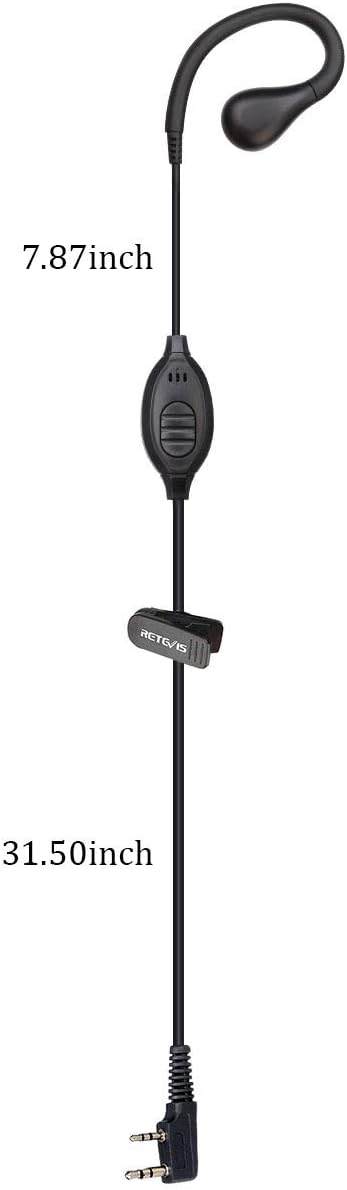 Retevis RT22 Walkie Talkie Earpiece with Mic, Earhook, 2 Pin, for RT22 RT68 RT21 H-777 RT86, Compatible with Pxton Baofeng BF-888S BF-T26 Kenwood Two Way Radio, Two Way Radio Earpiece(1 Pack)