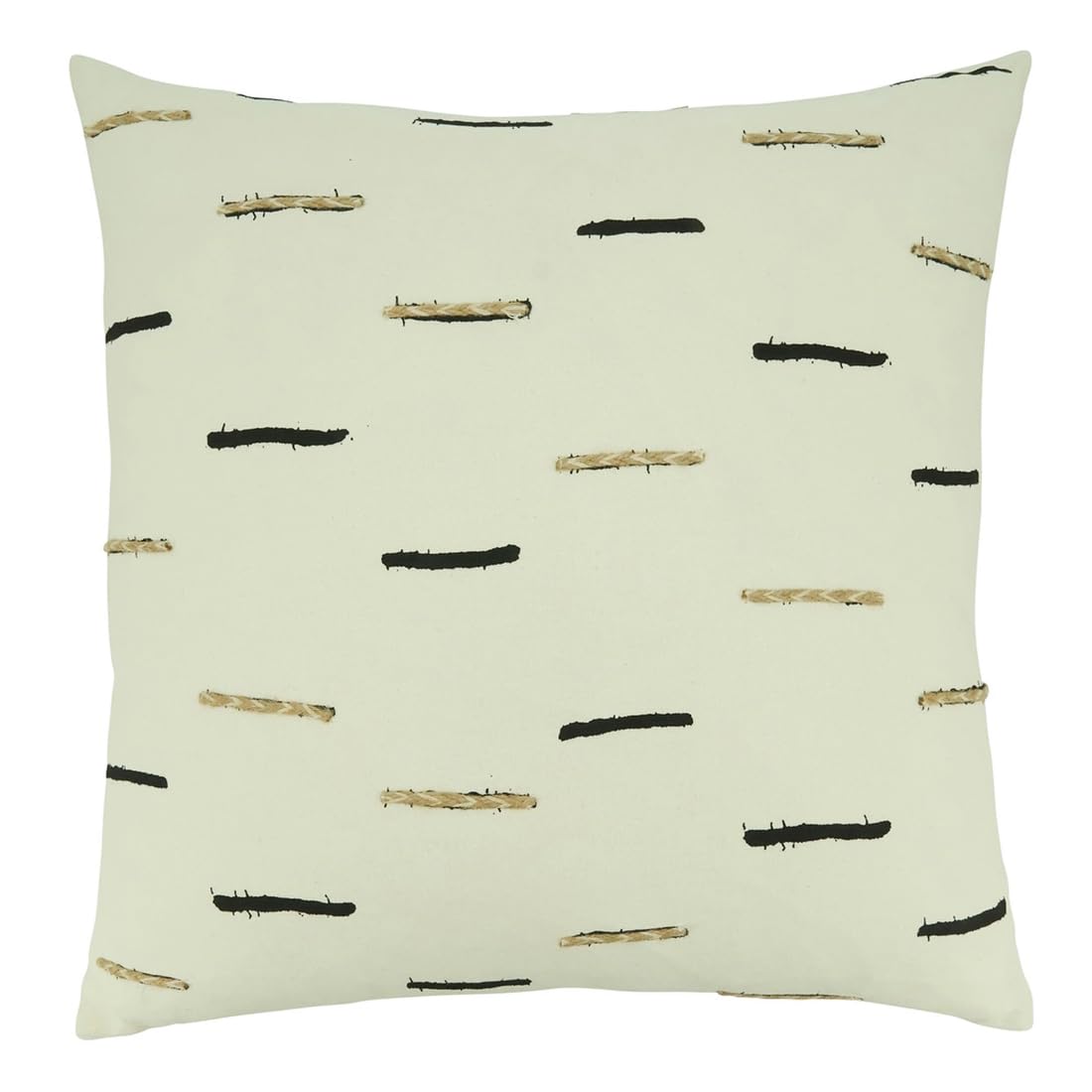 Fennco Styles Embroidered Dashes Cotton Decorative Throw Pillow Cover 20" W X 20" L – White Striped Design Cushion Case for Couch, Sofa, Bedroom, Office and Living Room Décor