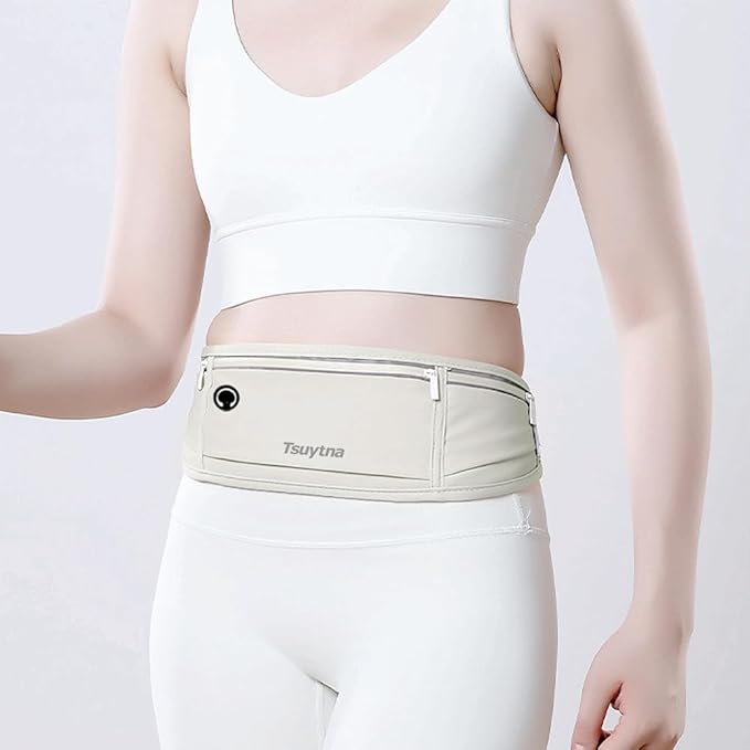 Running Belt for Women & Men - Slim Phone running belt with Water-Resistant Phone Holder, 3 pockets Adjustable Waist Strap, Reflective Safety Design for Running, Hiking, Travel，Fitness (Grey)