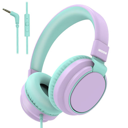 Kids Headphones Volume Limited 85/94dB - Wired Over-Ear Foldable Headset with Microphone Pink