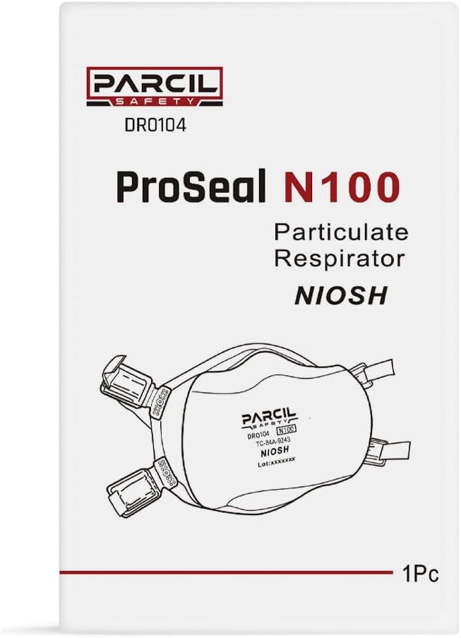Parcil Safety NIOSH-Approved N100 ProSeal Disposable Respirator Mask - Advanced Filtration, Comfort Fit - Protects Against Particulates, Dust, and Contaminants - Industrial Grade