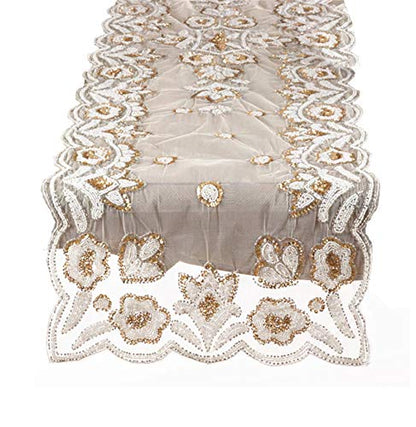 Fennco Styles Hand-Beaded Floral Table Runner - 16"x72" - 2 Colors