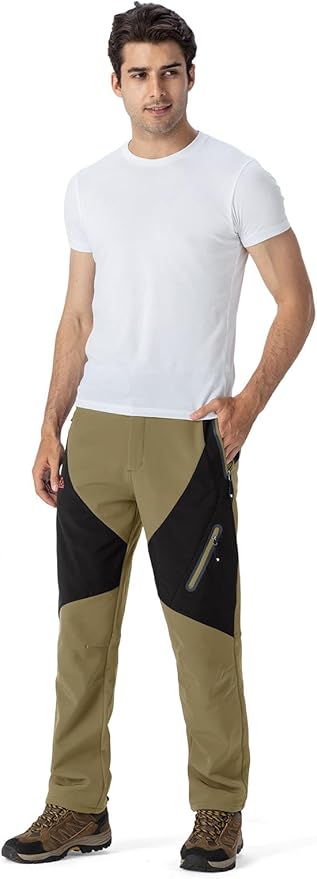 YSENTO Men's Fleece Lined Ski Snow Pants Winter Waterproof Softshell Insulated Hiking Cargo Pants