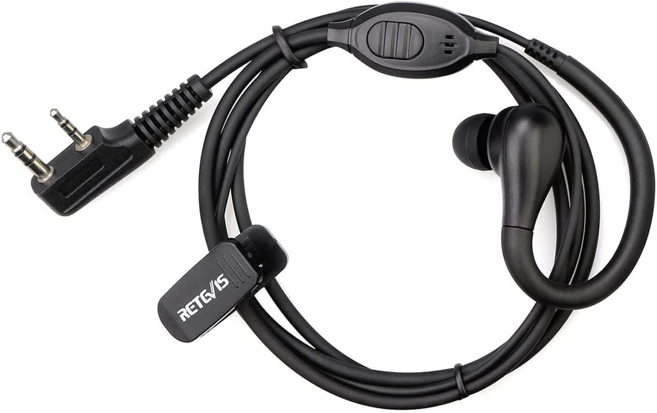 Retevis RT22 Walkie Talkie Earpiece with Mic, Earhook, 2 Pin, for RT22 RT68 RT21 H-777 RT86, Compatible with Pxton Baofeng BF-888S BF-T26 Kenwood Two Way Radio, Two Way Radio Earpiece(1 Pack)