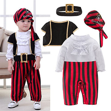 stylesilove Infant Baby Boy Cap'N Stinker Pirate Jumpsuit, Vest, Hat and Belt 4pcs Halloween Outfit Festival Clothing Set