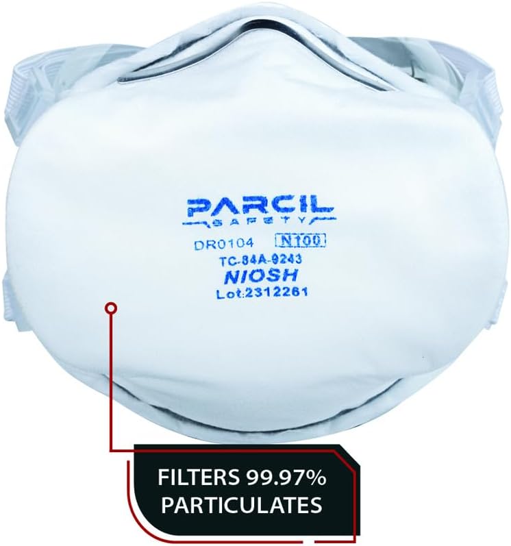 Parcil Safety NIOSH-Approved N100 ProSeal Disposable Respirator Mask - Advanced Filtration, Comfort Fit - Protects Against Particulates, Dust, and Contaminants - Industrial Grade