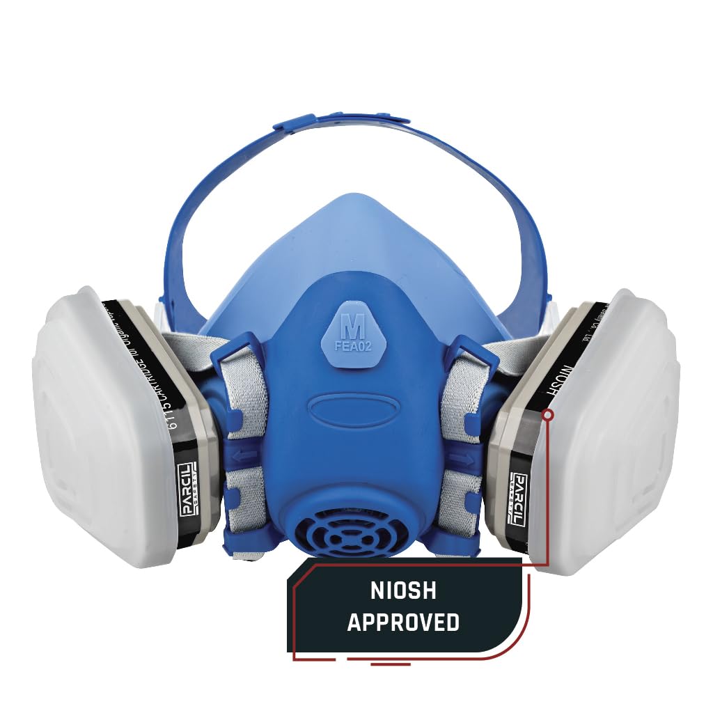 Parcil Safety UltraSeal Large Reusable Half-Face Respirator Mask | NIOSH-Approved | OV/P95 Protection, Standard Bayonet Cartridges