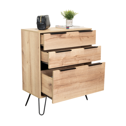 Dresser Modern Set of 2 3-Drawer Beige Particle Board Metal Legs 30.1x35.5 In