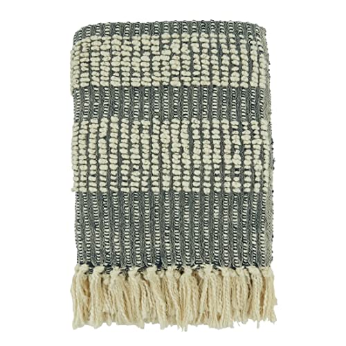 Fennco Styles Woven Striped Design Soft Cotton Throw Blanket with Tassel 50" W x 60" L – Natural Cozy Blanket for Home, Couch, Bedroom, Living Room and Office Décor