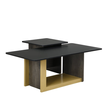 TV Stand and Coffee Table Set 2-Piece White Gold MDF Metal Legs Fits Large TV