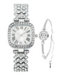 ADSBIAOYE Fashion Luxury Vintage Diamond Square Watch Digital dial Quartz Womens Watch (Silver C)