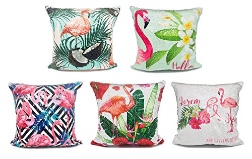Fennco Styles Reversible Flamingo Mermaid Sequin Magic Throw Pillow 16" Square-5 Designs
