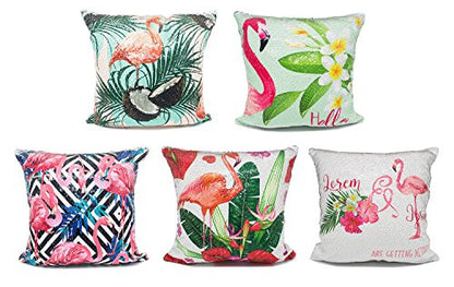 Fennco Styles Reversible Flamingo Mermaid Sequin Magic Throw Pillow 16" Square-5 Designs