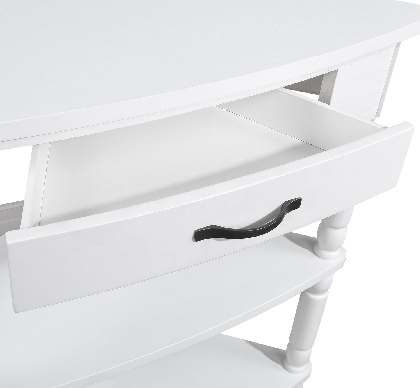 33.8 in Triangle Corner Table, 3-Tier Solid Wood Legs, Small Spaces, Milk White