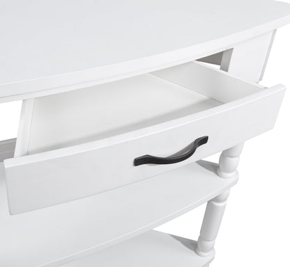 33.8 in Triangle Corner Table, 3-Tier Solid Wood Legs, Small Spaces, Milk White