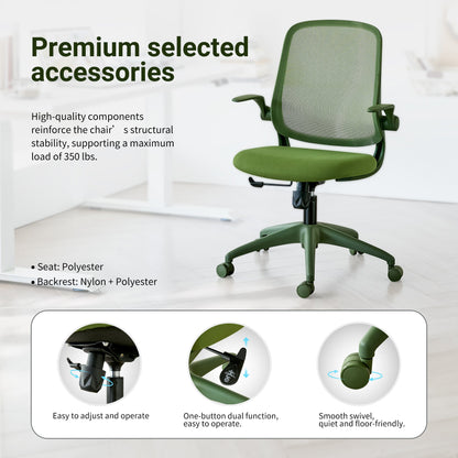 Ergonomic Office Chair Mesh High-Back Green 350 LB Flip-Up Arms Swivel