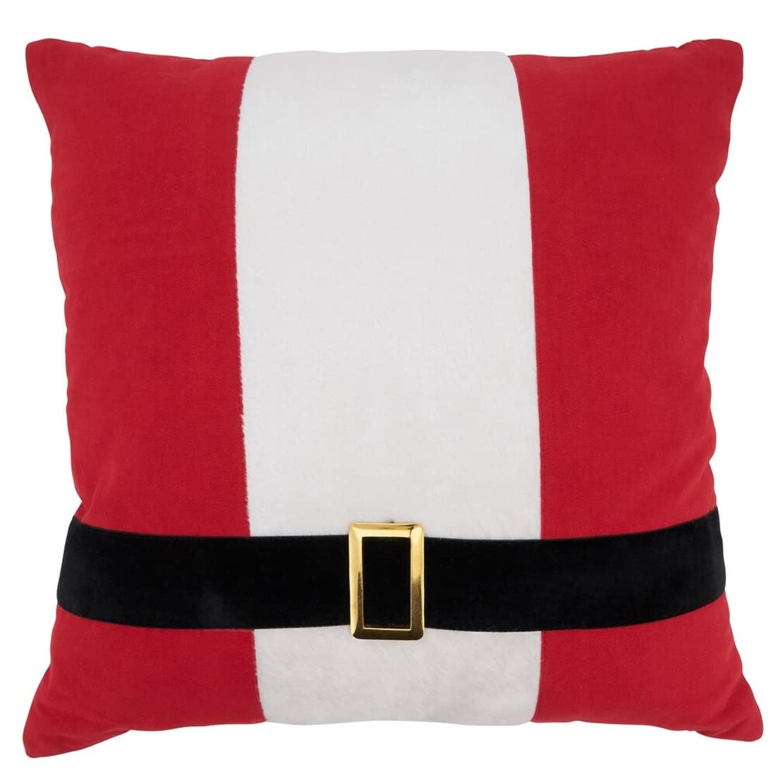 Fennco Styles Santa Belt Design Decorative Throw Pillow 18" W x 18" L – Red Festive Cushion for Christmas, Holiday, Couch, Sofa, Bedroom, Office and Living Room Décor