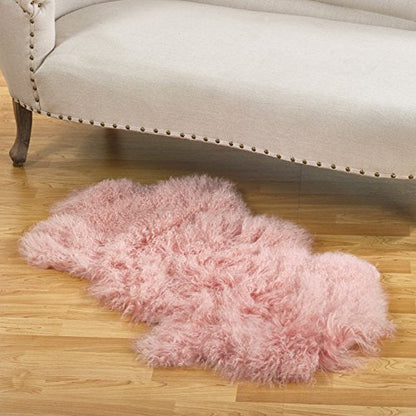 Fennco Styles Luxury Mongolian Lamb Fur Throw Rug, 20"x35"