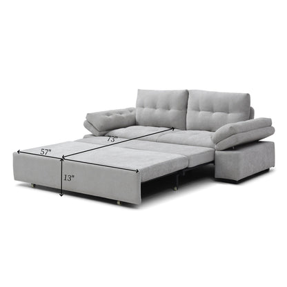 Sofa Bed 3-in-1 Linen Gray Pull-Out Chaise Recliner Armchair 164 LB