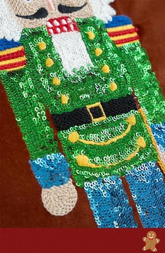 Fennco Styles Embroidered Sequin Nutcracker Velvet Filled Throw Pillow 18" W x 18" L - Green Festive Cushion for Home, Christmas, Winter Holidays Décor, and Special Occasions