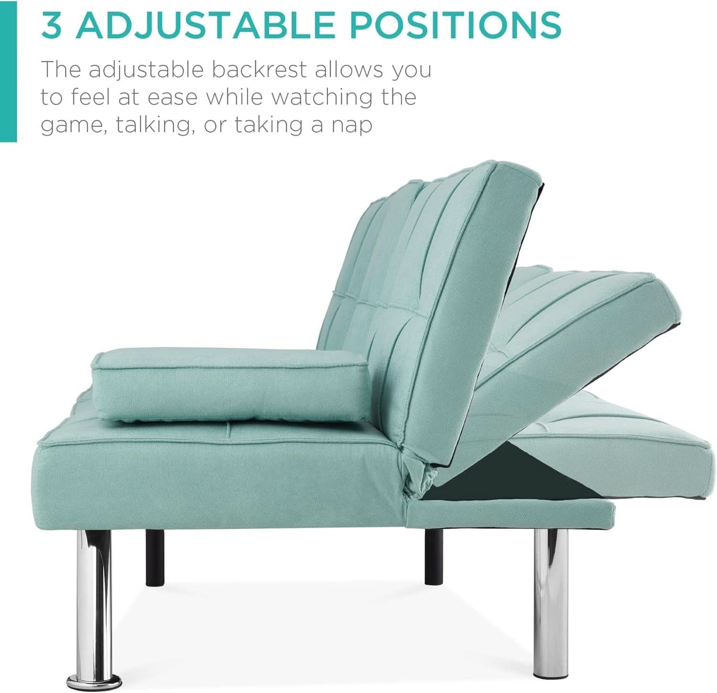 Linen Folding Futon Sofa Bed Aqua With Removable Armrests