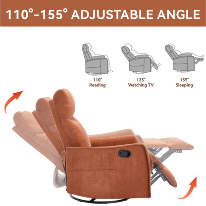 Recliner Chair Swivel Rocker Polyester Orange 360 Degree Heat Massage 155