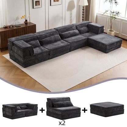 Sectional Sofa Modular Circle Fleece Dark Gray 4 Seat Ottoman 157 In