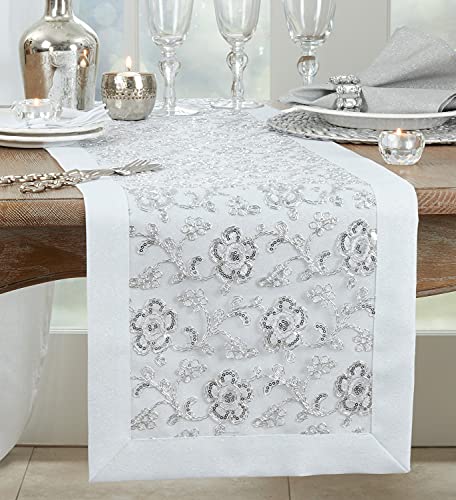 Fennco Styles Sequin Floral Embroidered Placemats 14" W x 20" L - Table Mats for Home, Dining Room, Banquets, Wedding, Holiday and Special Events