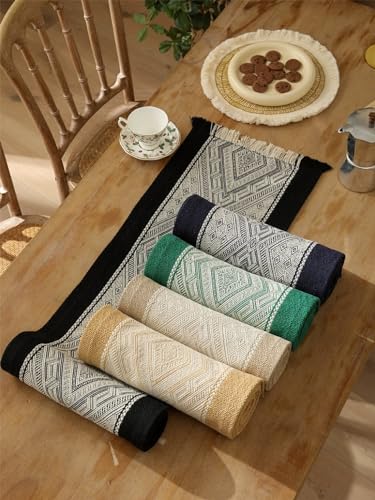 Fennco Styles Diamond Weave Fringe Cotton Blend Table Runner