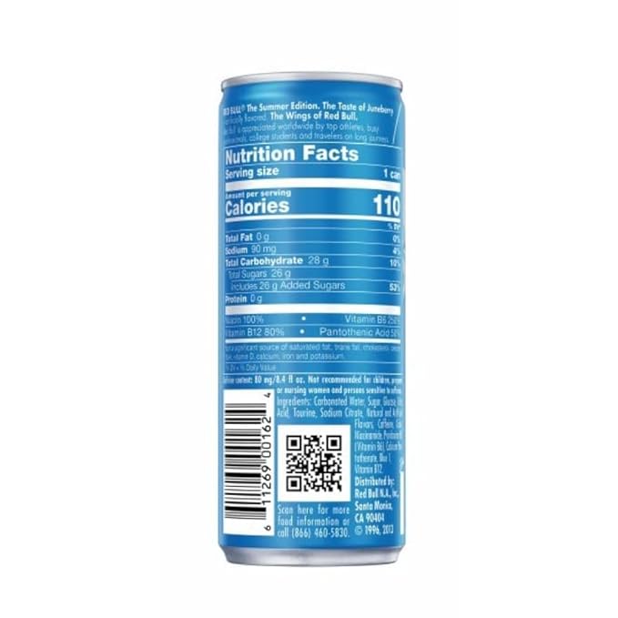 Red Bull Sea Blue Edition Energy Drink, Juneberry, with 80mg Caffeine plus Taurine & B Vitamins, 8.4 Fl Oz, Pack of 24 Cans
