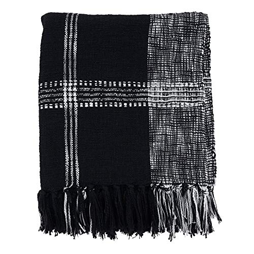 Fennco Styles Luxury Cotton Knit Plaid Modern Tassel 50 x 70 Inch Throw - Throw Blanket for Bed, Couch, Sofa, Home Décor, Ideas