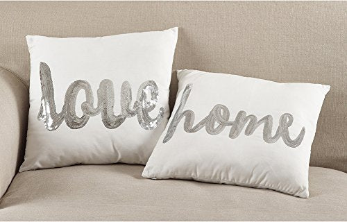 Fennco Styles Silver Metallic Sequin LOVE Script Decorative Poly Filled Throw Pillow 18" W X 18" L