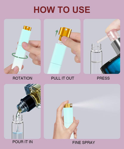 YOUXIU Travel Perfume Bottle Refillable 10ml Mini 4 Pack Purple Pink Blue White