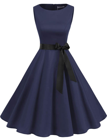 Gardenwed Womens Vintage Swing Dress Sleeveless Boatneck Cocktail Royal Blue XL