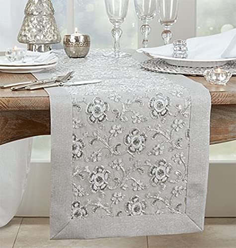 Fennco Styles Sequin Floral Embroidered Placemats 14" W x 20" L - Table Mats for Home, Dining Room, Banquets, Wedding, Holiday and Special Events