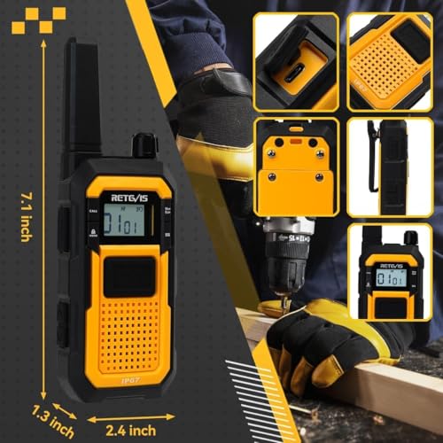 Retevis RB48 Heavy Duty Waterproof Walkie Talkies, Long Range Rechargeable Two Way Radios, Advanced Triple Proof, Vibration Reminder, for Warehousing Construction Contractor(10 Pack)