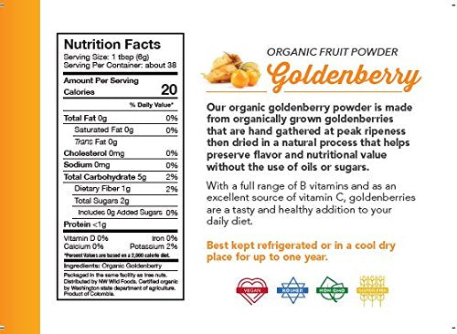 Organic Goldenberry Powder - Northwest Wild Foods - Sweet Pure Dried Fruit Natural Hand Harvested - in Smoothies, Oatmeal, Dessert (8 Ounces)