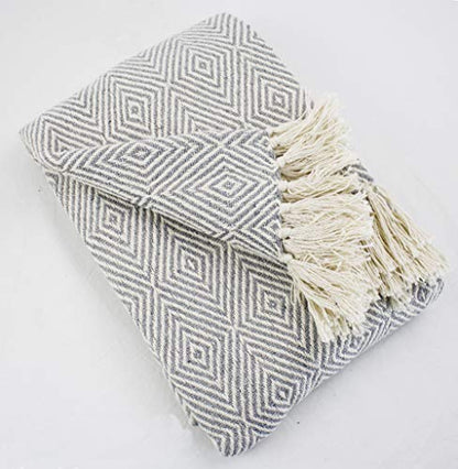 Fennco Styles Sevan Collection Soft 100% Cotton Diamond Weave Throw Blanket, 50" W x 60" L