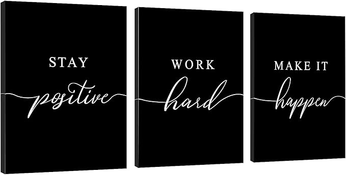 Work Hard Painting,Framed Canvas Wall Art Positive Quote, Office Wall Art, Black Large Poster, Positive Motivational Set of 3 Prints, Inspirational Print (E-3pcs,24x36inchx3pcs)