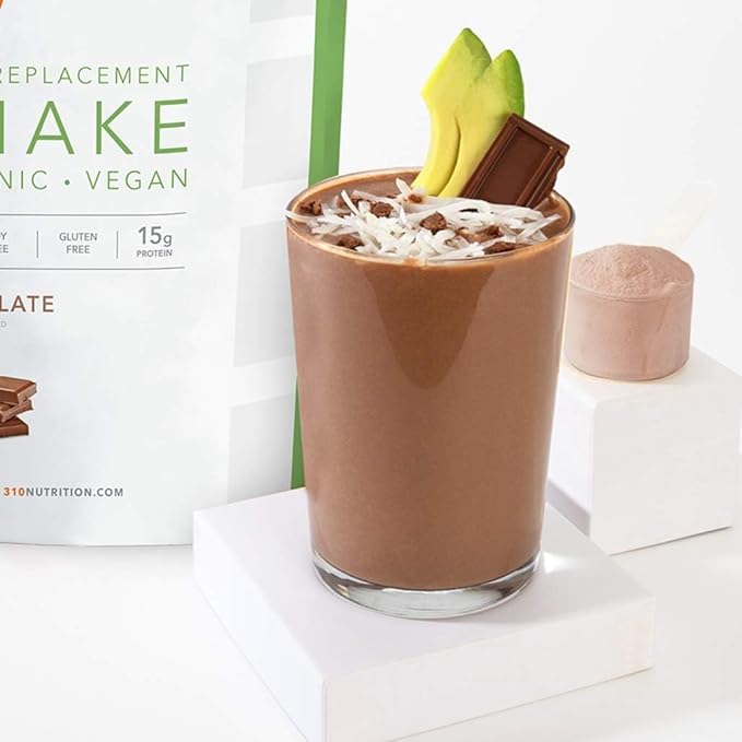 310 Nutrition Organic All-In-One Meal Replacement Shake Powder - Plant-Based Protein Smoothie Blend w/Fiber, Probiotics & Adaptogens - Low Carb, Vegan, Keto & Paleo - Chocolate - 14 Servings