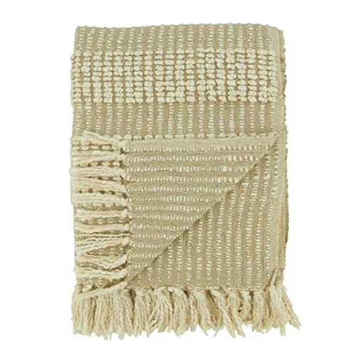 Fennco Styles Woven Striped Design Soft Cotton Throw Blanket with Tassel 50" W x 60" L – Natural Cozy Blanket for Home, Couch, Bedroom, Living Room and Office Décor