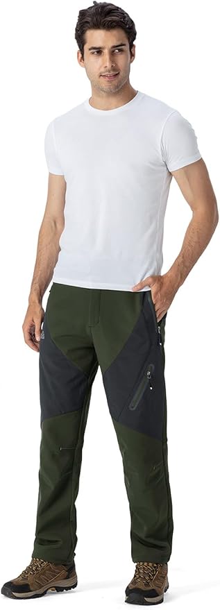 YSENTO Men's Fleece Lined Ski Snow Pants Winter Waterproof Softshell Insulated Hiking Cargo Pants