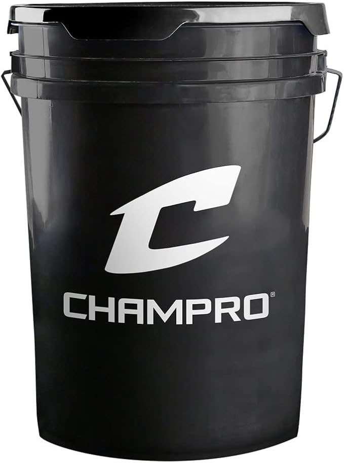CHAMPRO CBB-200D Full Grain Leather Cover Baseballs with Cosmetic Blem in a Black Bucket – 30 Balls and one Rods Can Sleeve Included