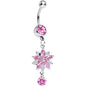 Pink Gem Dimensional Flower Petal Dangle Belly Ring