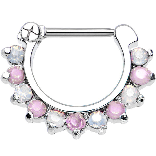 16G 5/16 Alluring Faux Opal and Pink Gem Septum Clicker