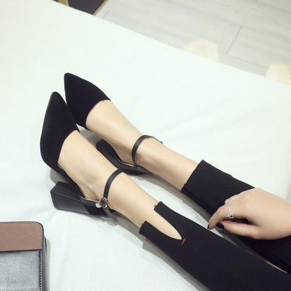 Women's Suede Pointed-Toe High-Heel Pumps with Buckle
