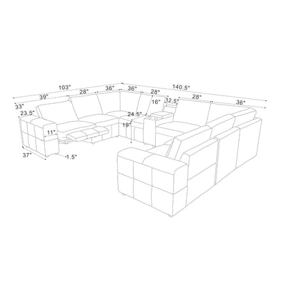 Upholstered Large Arms Sectional With Recliner Seats