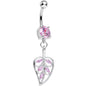 Pink Cubic Zirconia Scroll Pattern Rainforest Leaf Dangle Belly Ring